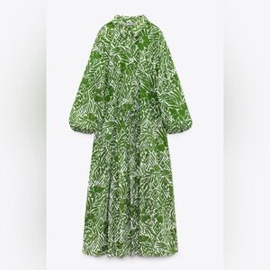Zara Green White Maxi Dress